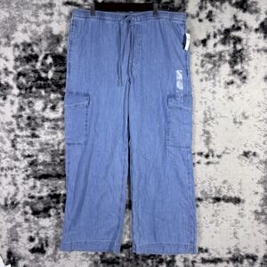 GAP Pants Womens Size Large Wide Leg Cargo Blue Drawstring Boho Hippie